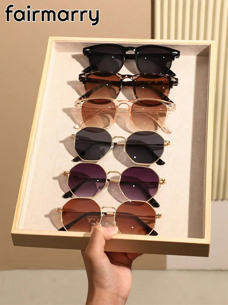 6PCS Unisex Geometric Plastic&Metal Frame Fashion Sunglasses For Outdoor Hiking Travel