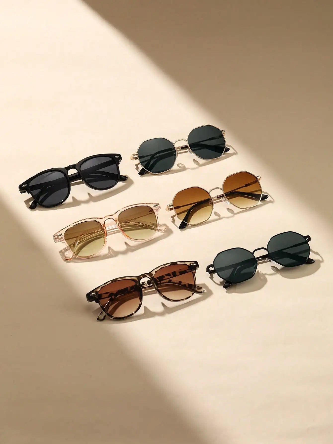 6PCS Unisex Geometric Plastic&Metal Frame Fashion Sunglasses For Outdoor Hiking Travel