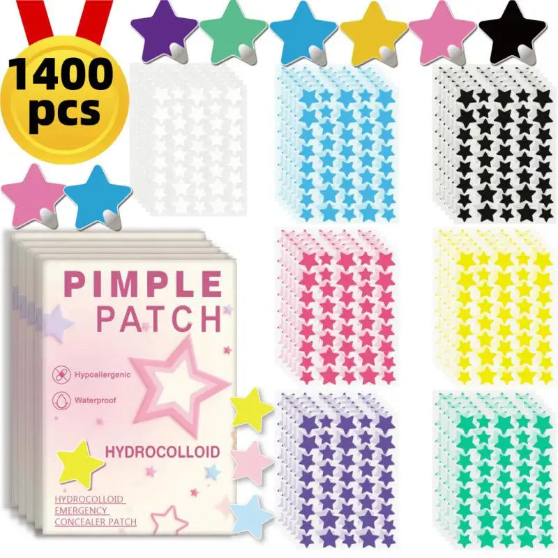 1400Pcs Colorful Cute Star Heart Shaped Acne Treatment Sticker Invisible Acne Cover Pimple Patch Skin Care