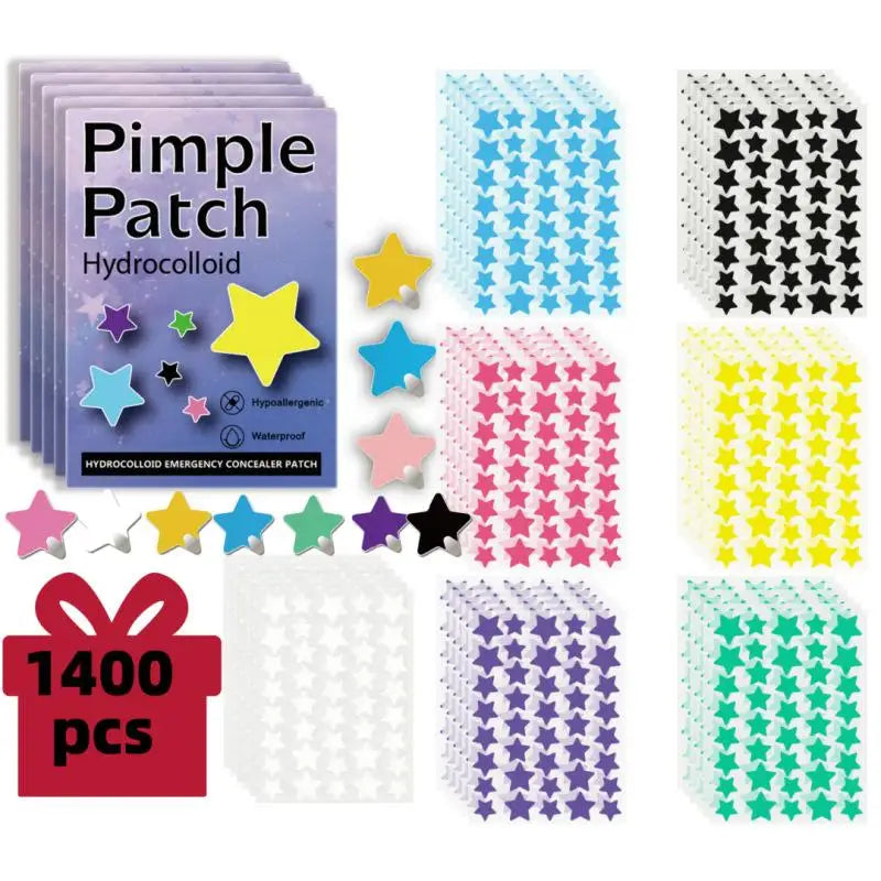 1400Pcs Colorful Cute Star Heart Shaped Acne Treatment Sticker Invisible Acne Cover Pimple Patch Skin Care