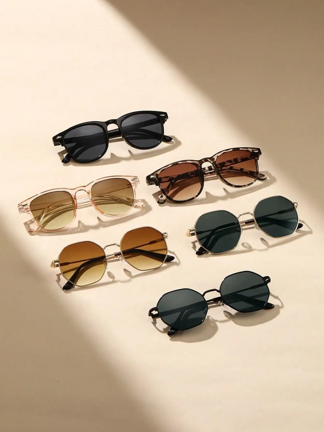 6PCS Unisex Geometric Plastic&Metal Frame Fashion Sunglasses For Outdoor Hiking Travel