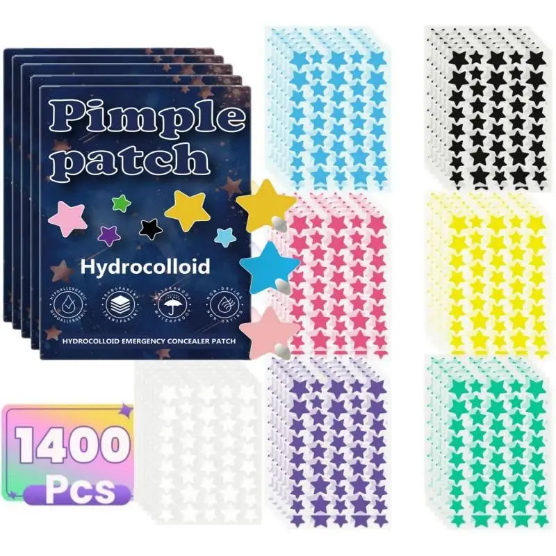 1400Pcs Colorful Cute Star Heart Shaped Acne Treatment Sticker Invisible Acne Cover Pimple Patch Skin Care