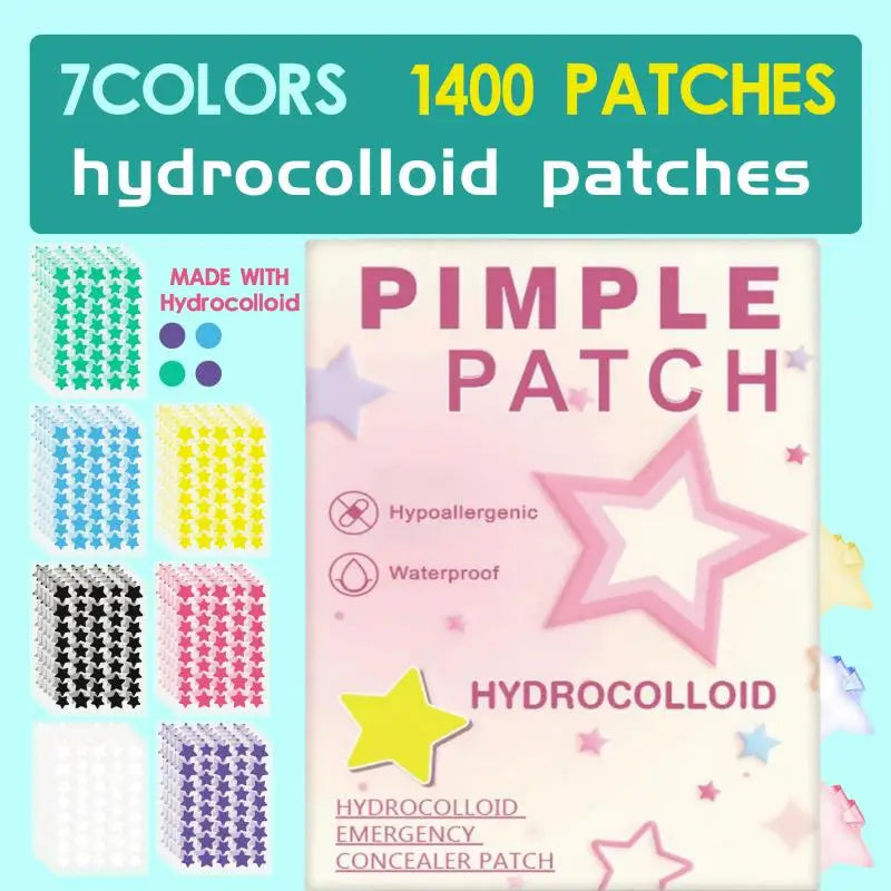 1400Pcs Colorful Cute Star Heart Shaped Acne Treatment Sticker Invisible Acne Cover Pimple Patch Skin Care