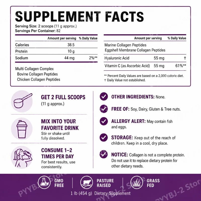 Multi-Collagen Peptides Powder – Hydrolyzed Collagen Blend with Vitamin C & Biotin Supports Skin,Hair and Nail  Health 454g/1lb