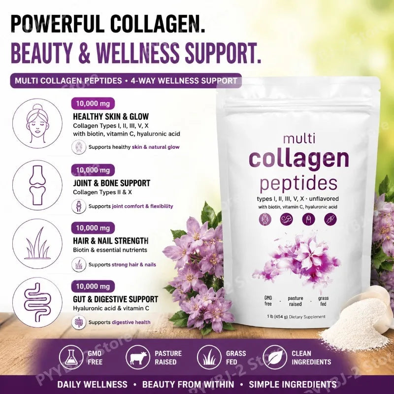 Multi-Collagen Peptides Powder – Hydrolyzed Collagen Blend with Vitamin C & Biotin Supports Skin,Hair and Nail  Health 454g/1lb