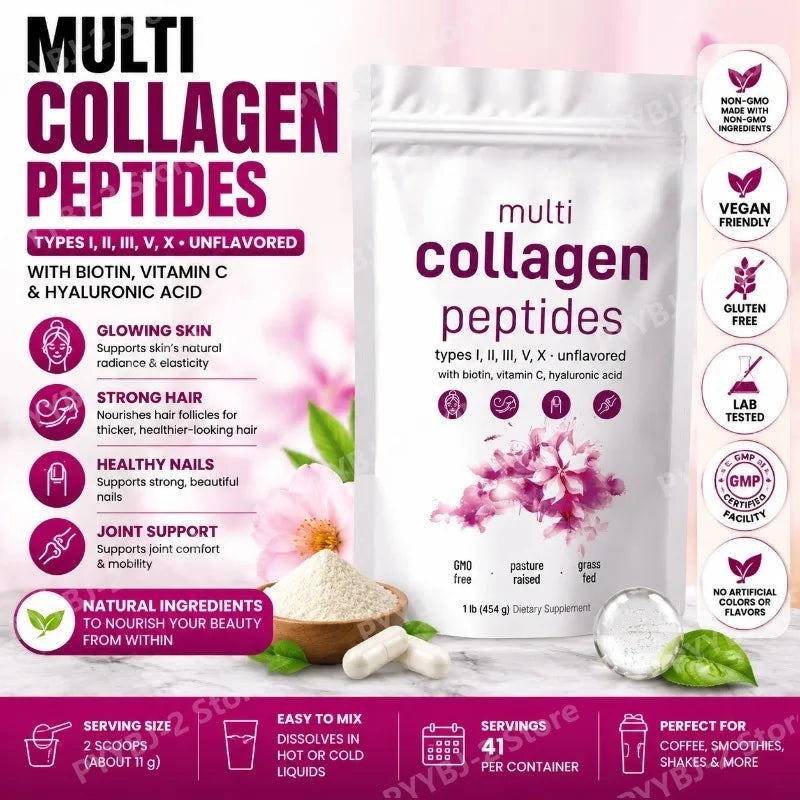 Multi-Collagen Peptides Powder – Hydrolyzed Collagen Blend with Vitamin C & Biotin Supports Skin,Hair and Nail  Health 454g/1lb
